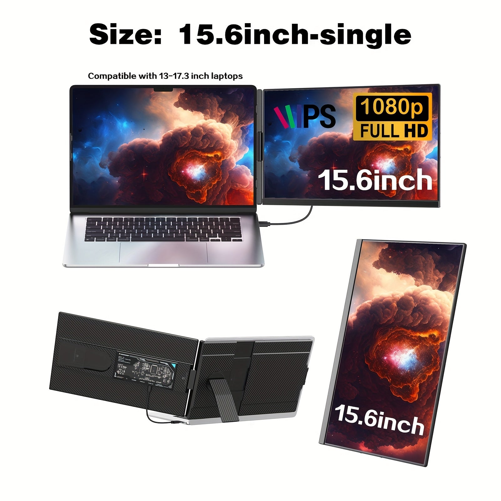 Monitor Portátil Triplo FHD de 14" Extensor de Tela para Laptop, Monitor Portátil Triplo/Duplo FHD 1080P de 14"/12" com Suporte Integrado e Alto-falantes Duplos, Compatível com Laptops de 13" a 16,1", Plug and Play, Compatível com Windows, Mac e IOS