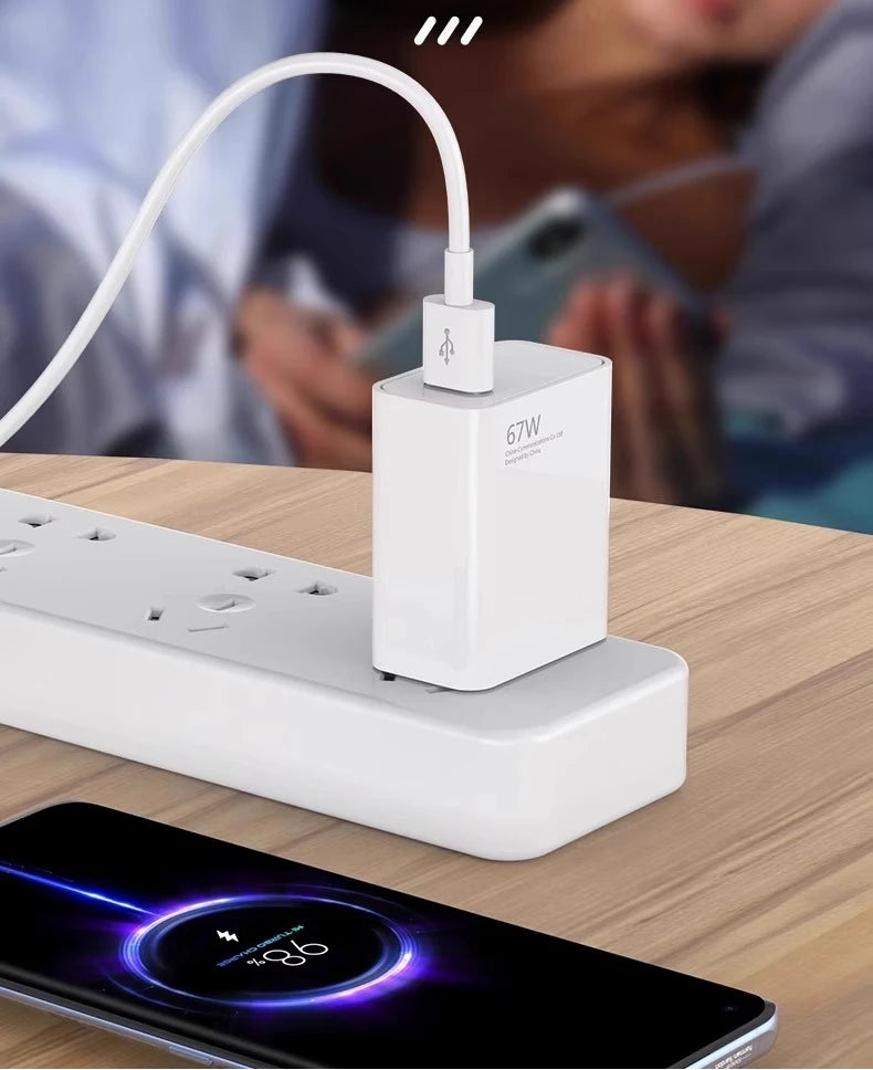 Carregador USB rápido de 67 W para Xiaomi 14, 13, 12, 11, 10 Ultra, Redmi Note 12T, 13 Pro, Turbo