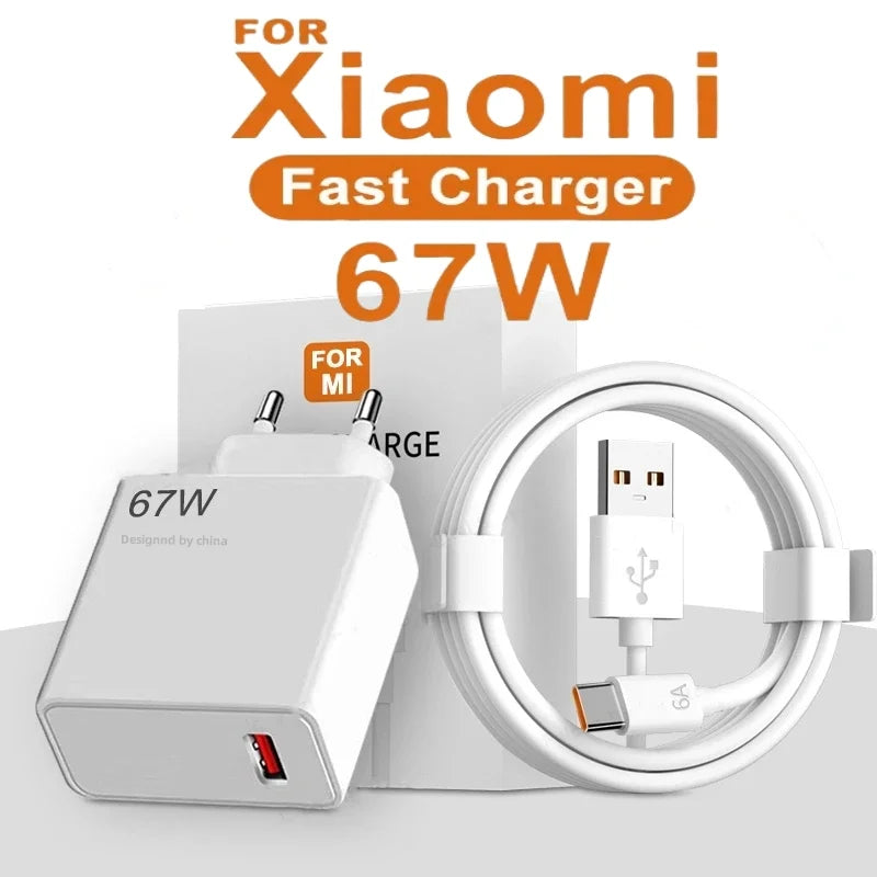 Carregador USB rápido de 67 W para Xiaomi 14, 13, 12, 11, 10 Ultra, Redmi Note 12T, 13 Pro, Turbo