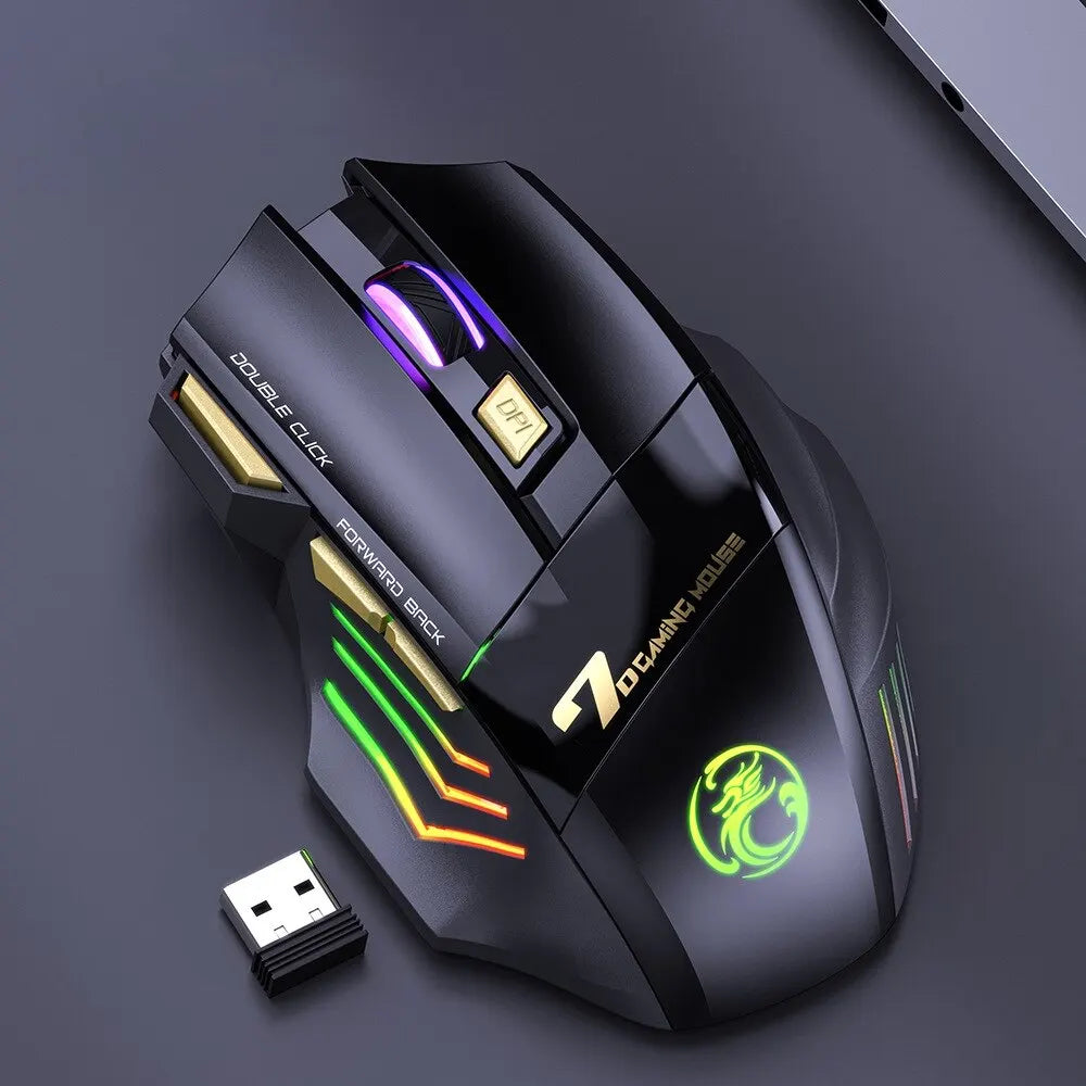 Mouse Gamer Sem Fio USB IMICE GW-X7 3200DPI Modo Duplo Recarregável 7 Teclas 2.4Ghz
