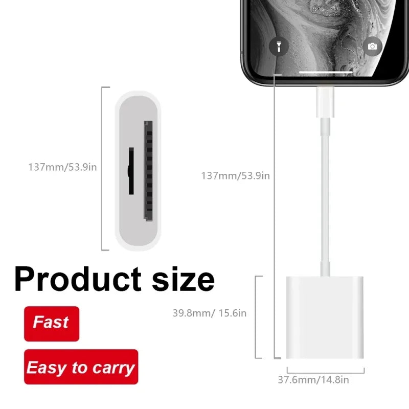 Leitor de cartão Lightning para SD, adaptador de cartão de memória SD/TF para iPhone e iPad.