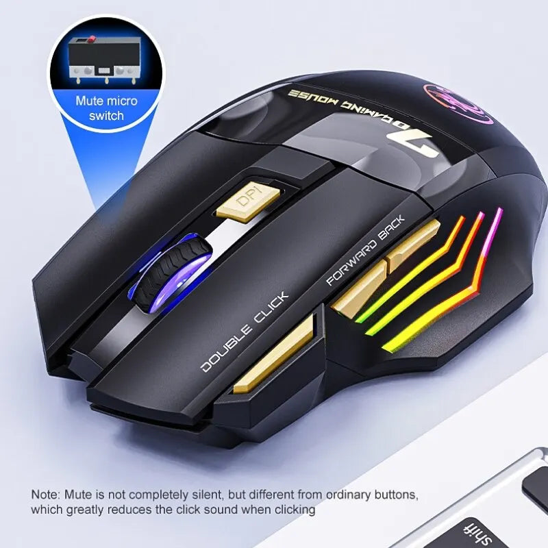 Mouse Gamer Sem Fio USB IMICE GW-X7 3200DPI Modo Duplo Recarregável 7 Teclas 2.4Ghz
