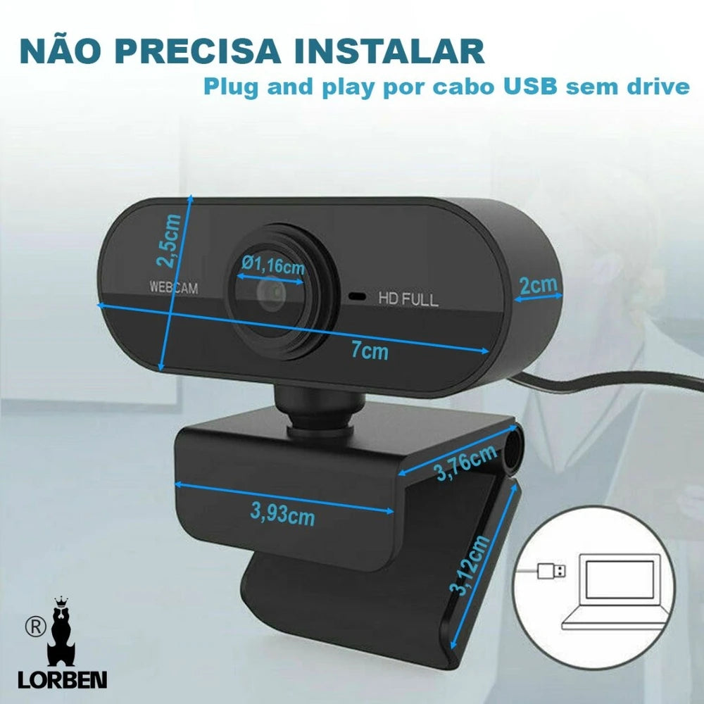 Webcam 1080p Camera Para Computador Com Microfone Embutido