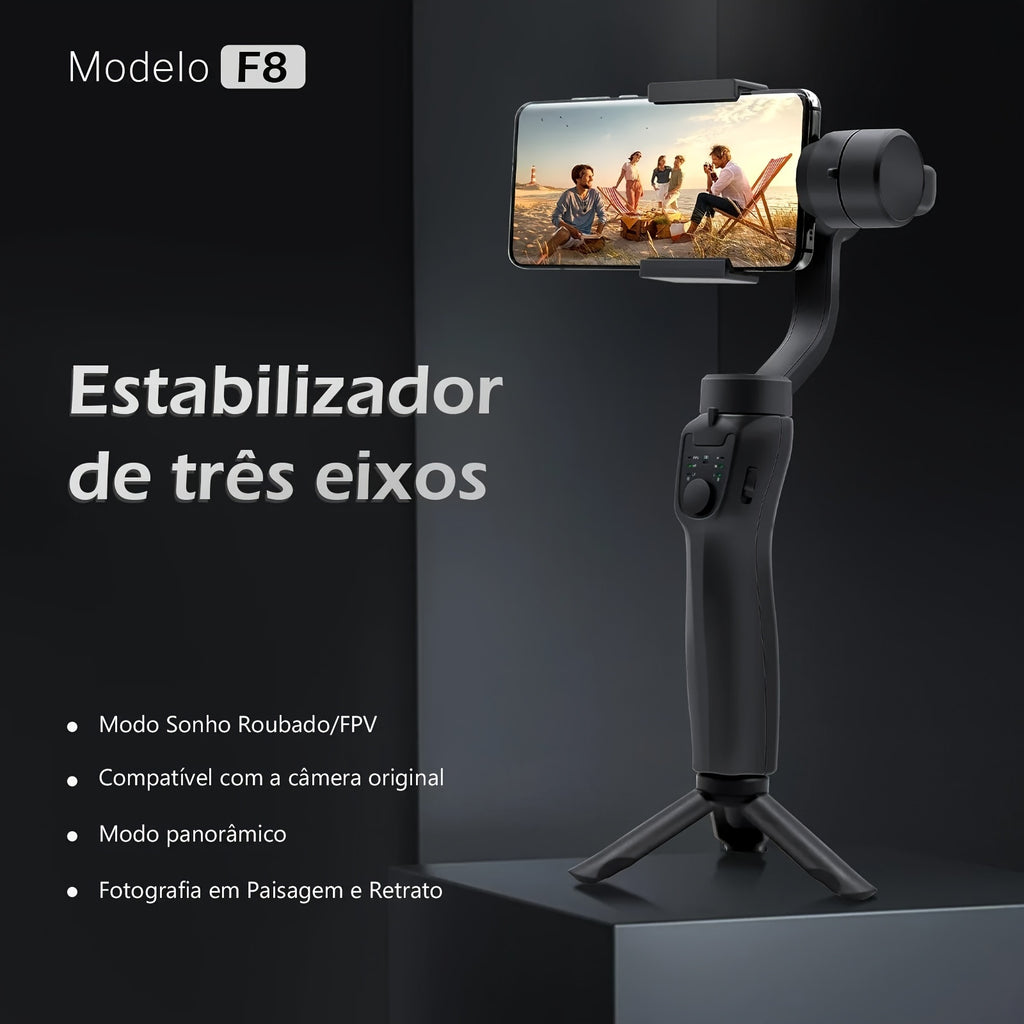 Suporte Gimbal Portátil de 3 Eixos para Telemóvel com Estabilizador Anti-Vibração