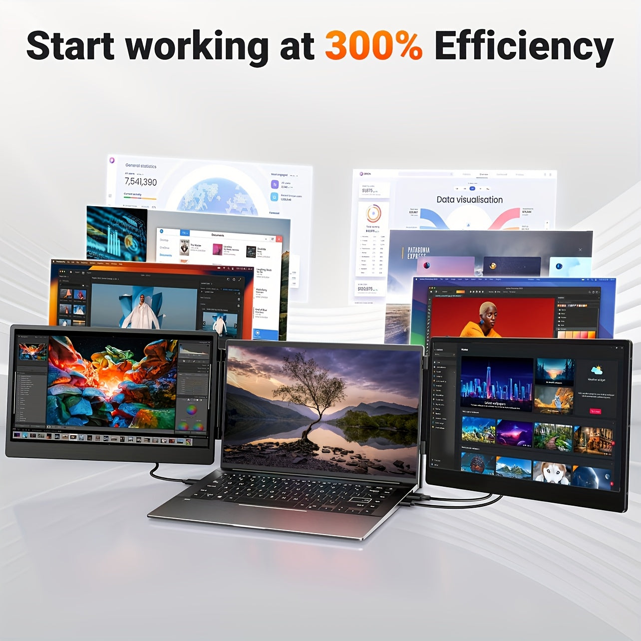 Monitor Portátil Triplo FHD de 14" Extensor de Tela para Laptop, Monitor Portátil Triplo/Duplo FHD 1080P de 14"/12" com Suporte Integrado e Alto-falantes Duplos, Compatível com Laptops de 13" a 16,1", Plug and Play, Compatível com Windows, Mac e IOS